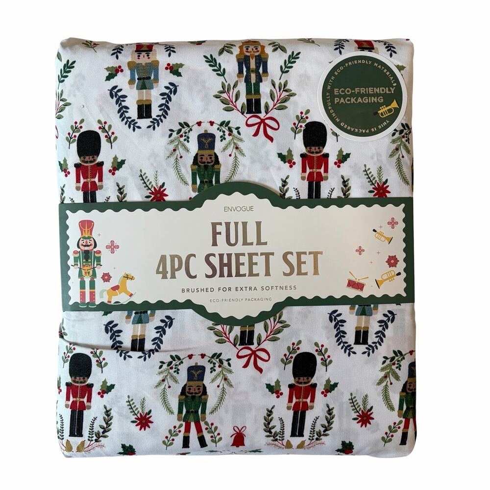 Envogue FULL Nutcracker Sheet Set 4pc Christmas Holiday Bedding New